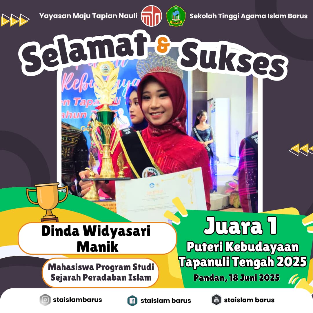 Selamat! Mahasiswi STAI Barus Terpilih Jadi Puteri Kebudayaan dan Cagar Budaya Tapanuli Tengah 2025