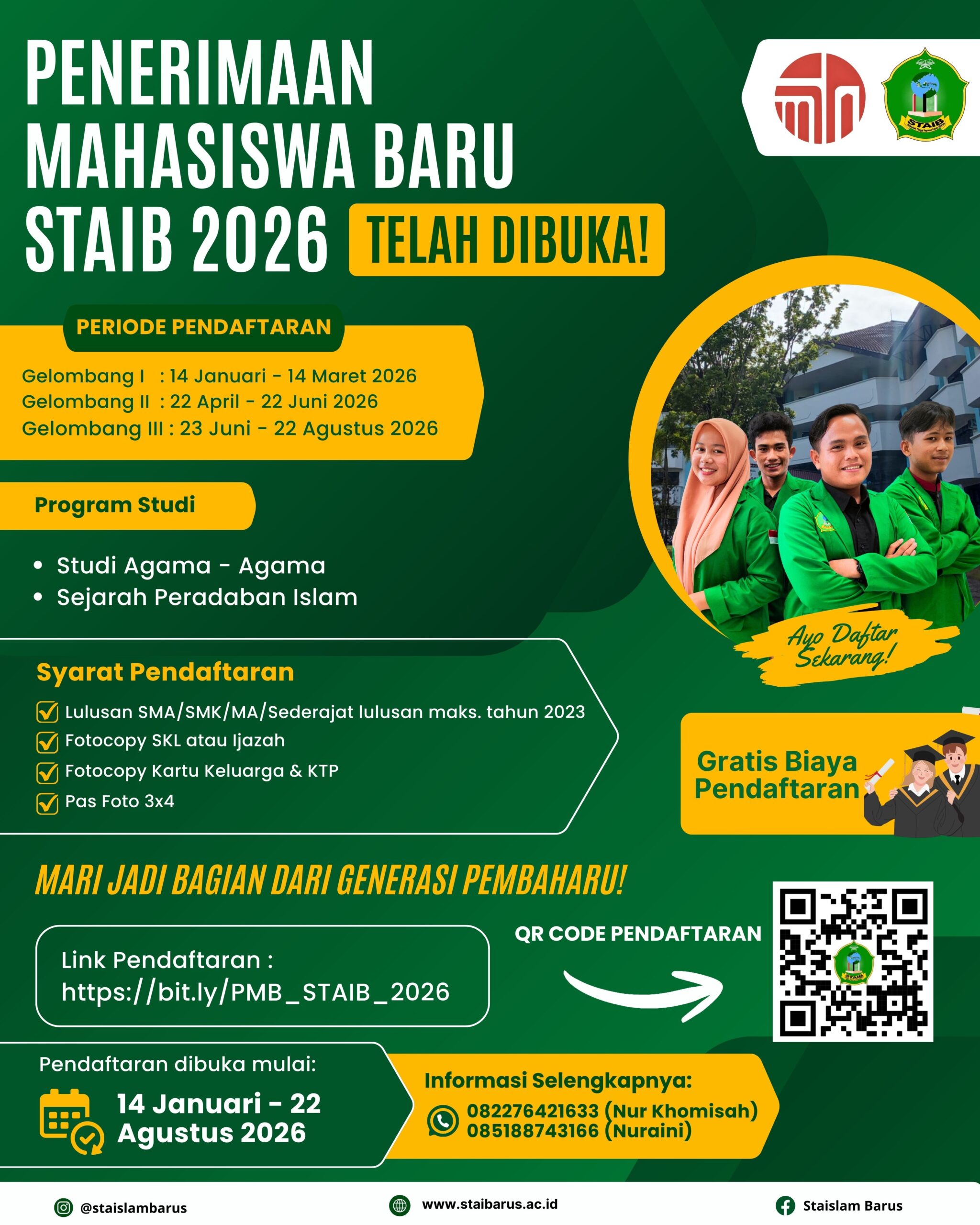 Hijau dan Kuning Modern Penerimaan Mahasiswa Baru Instagram Post